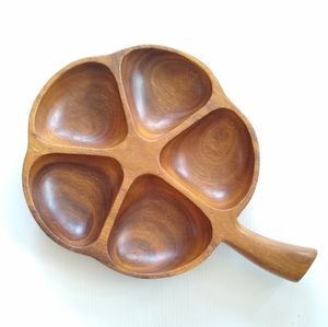 Wooden divided flower leaf tray serving dish